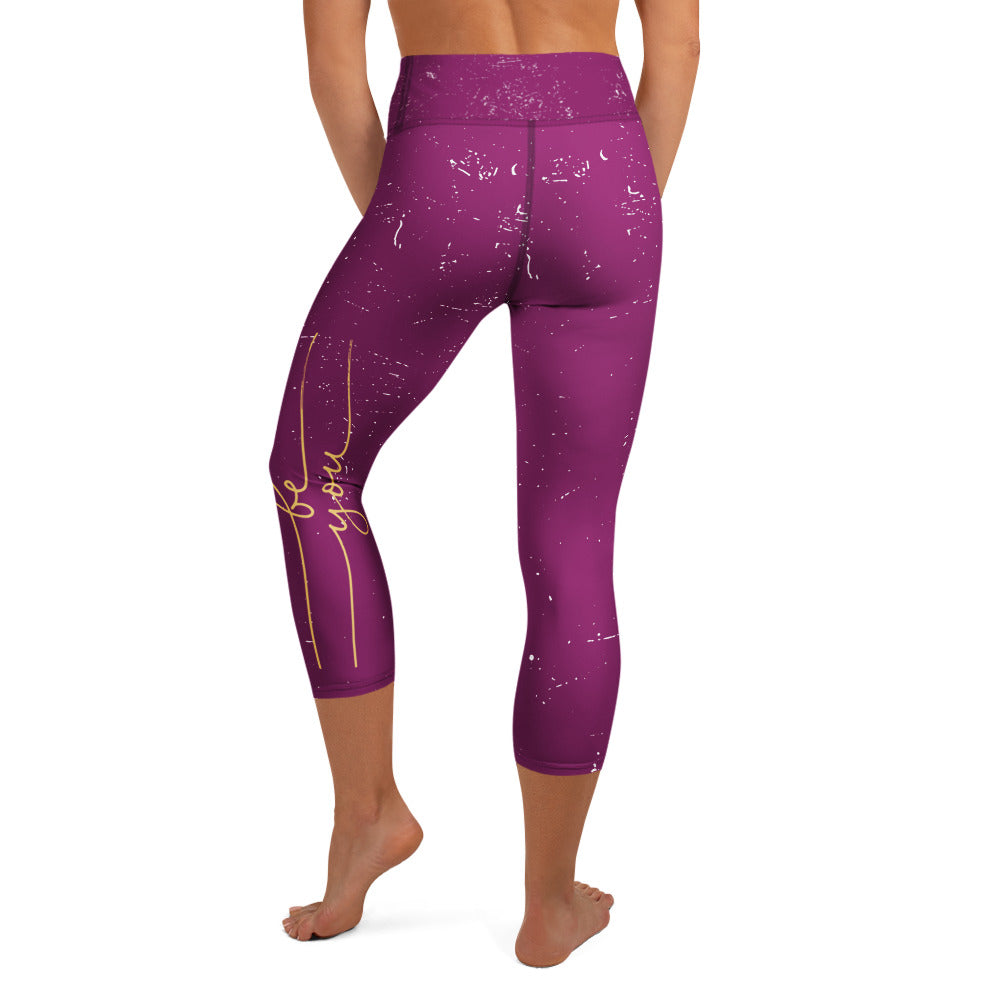 GynetiXx Leggings 3/4 lanmg in bordeaux mit goldenem aufdruck be you am bein highwaist
