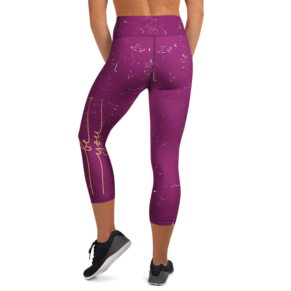 GynetiXx Leggings 3/4 lanmg in bordeaux mit goldenem aufdruck be you am bein highwaist