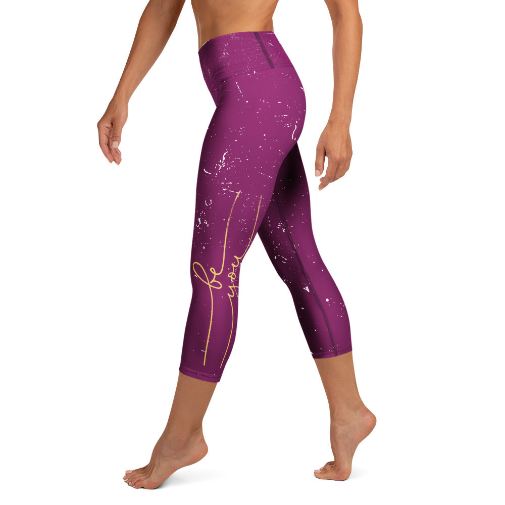 GynetiXx Leggings 3/4 lanmg in bordeaux mit goldenem aufdruck be you am bein