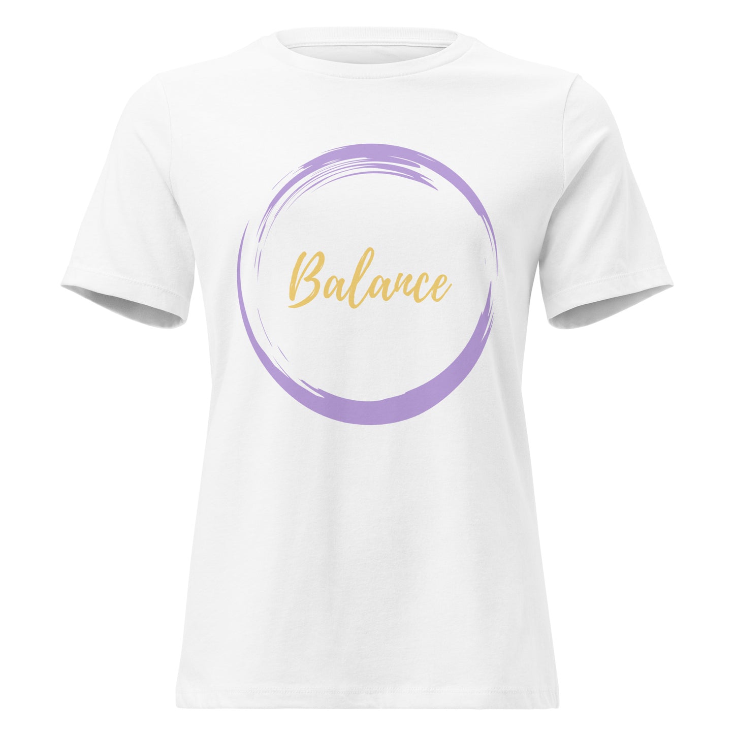GynetiXx Feminine T shirt Cotton mit balance aufdruck in flieder gold, farbe shirt weiss