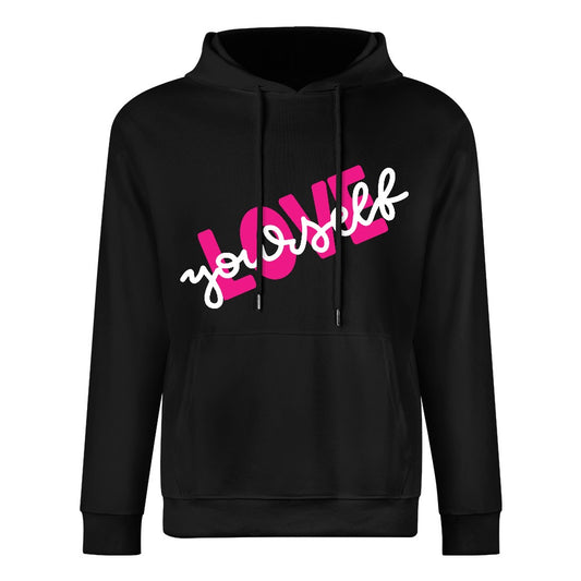 Love Yourself Statement Hoodie schwarz mit weissem herz auf dem ruecken
