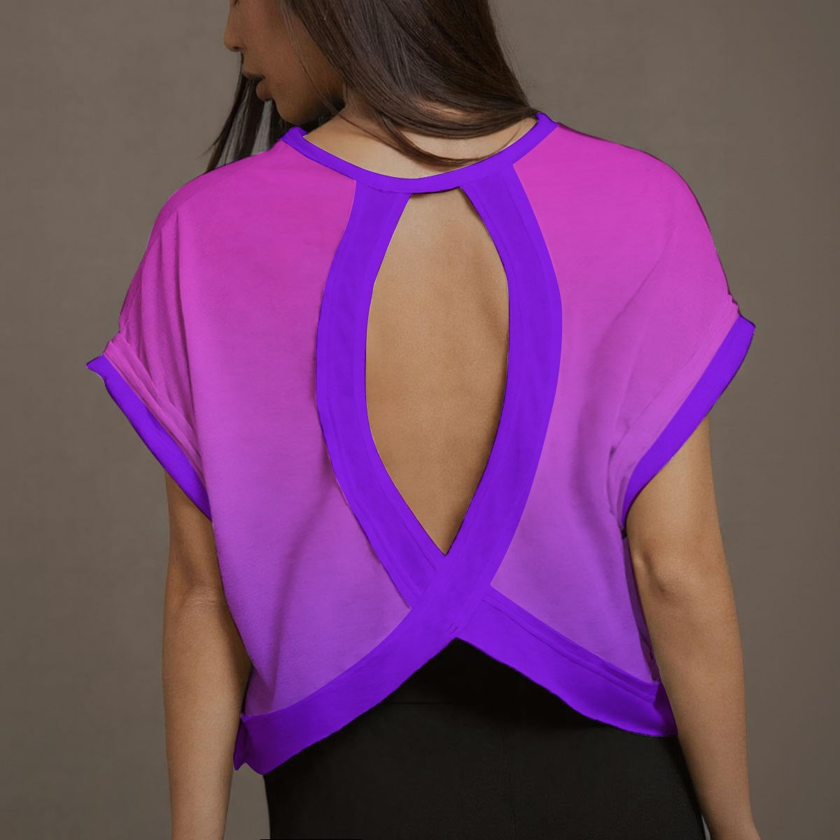 Flow Open-Back Tee – Pink · Lilac Gradient