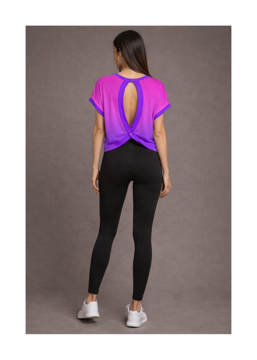 Flow Open-Back Tee – Pink · Lilac Gradient