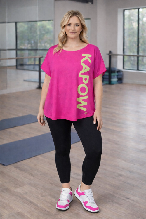 KAPOW® Essential Curve Plus-Size T-Shirt – Pink – front worn view