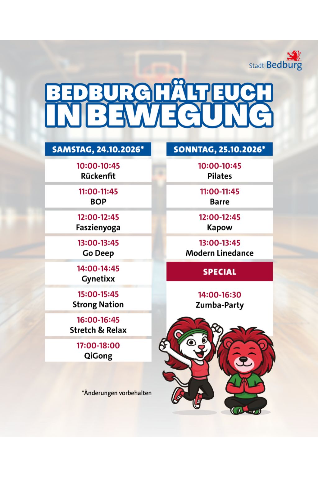 Originalflyer: Sport im Park goes Indoor am 24. und 25. Oktober 2026 in Bedburg