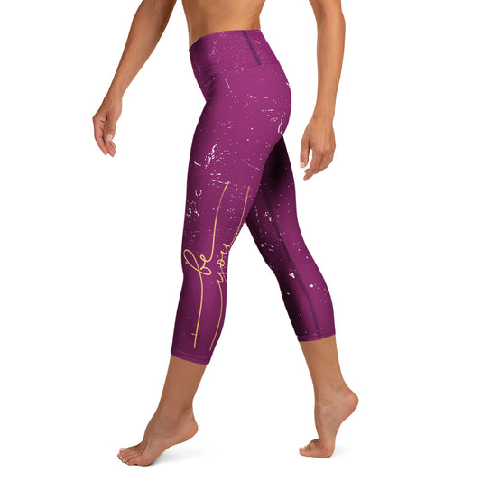 GynetiXx Leggings 3/4 lanmg in bordeaux mit goldenem aufdruck be you am bein
