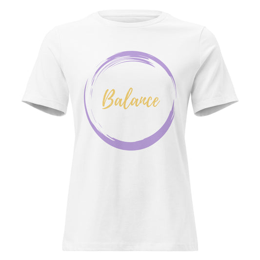 GynetiXx Feminine T shirt Cotton mit balance aufdruck in flieder gold, farbe shirt weiss
